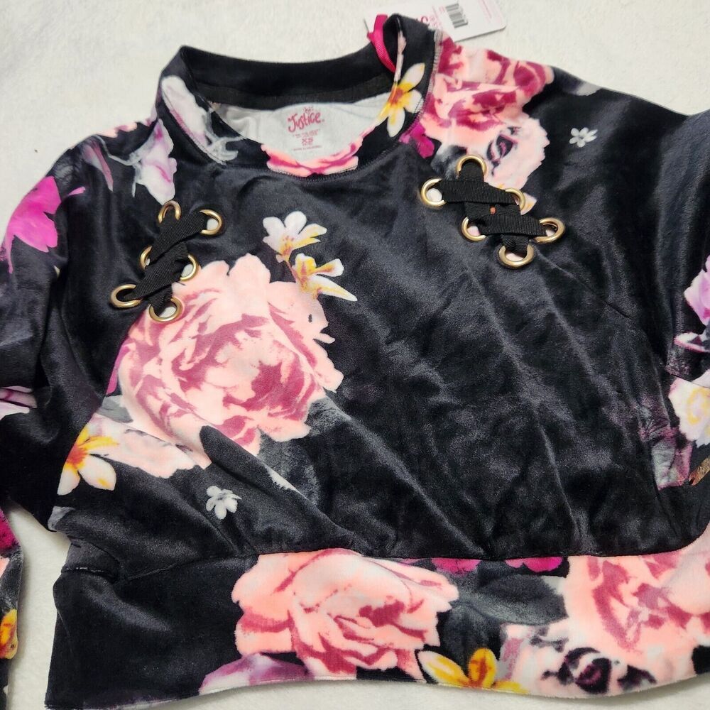 Justice Sweater For Girl's Size XSmall 5/6 Black Floral Super Soft